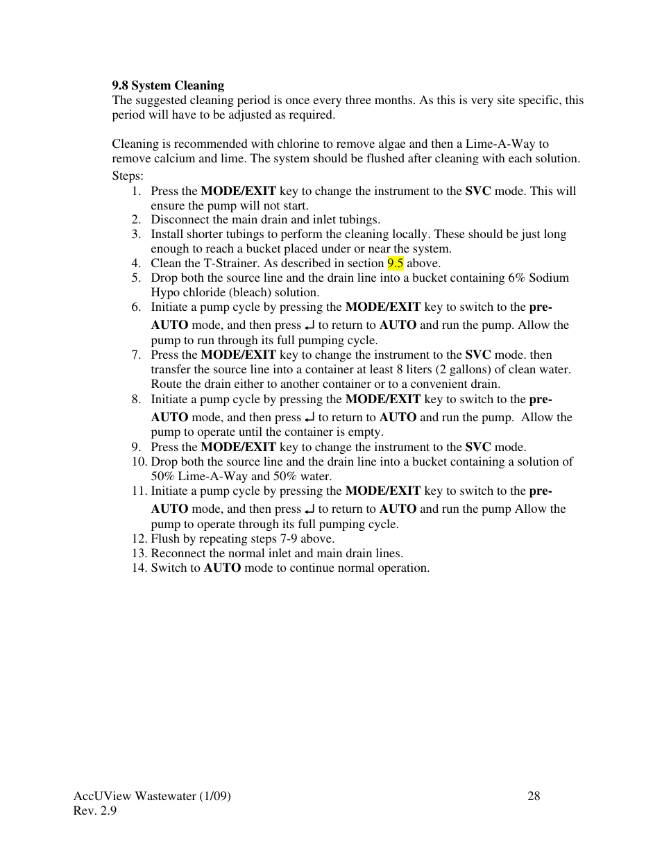 8 system cleaning | HF scientific AccUView Wastewater UV %Transmission Monitor User Manual | Page 34 / 39
