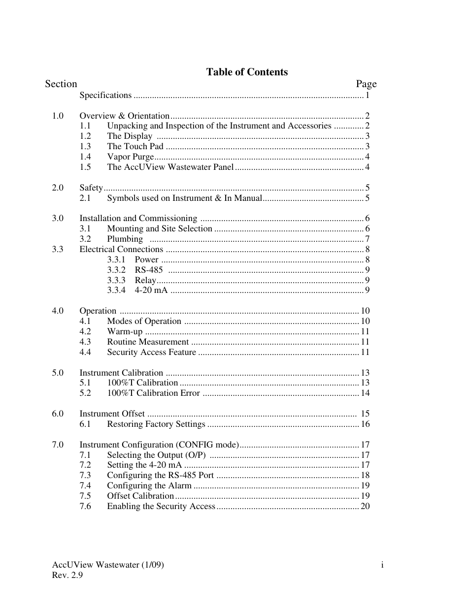 HF scientific AccUView Wastewater UV %Transmission Monitor User Manual | Page 5 / 39