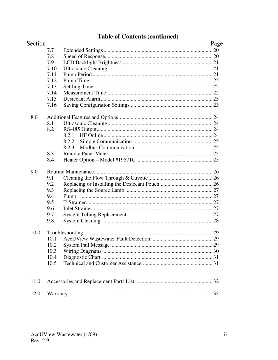 HF scientific AccUView Wastewater UV %Transmission Monitor User Manual | Page 6 / 39