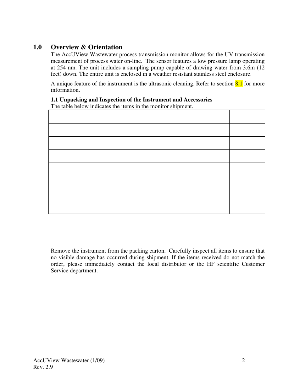 0 overview & orientation | HF scientific AccUView Wastewater UV %Transmission Monitor User Manual | Page 8 / 39