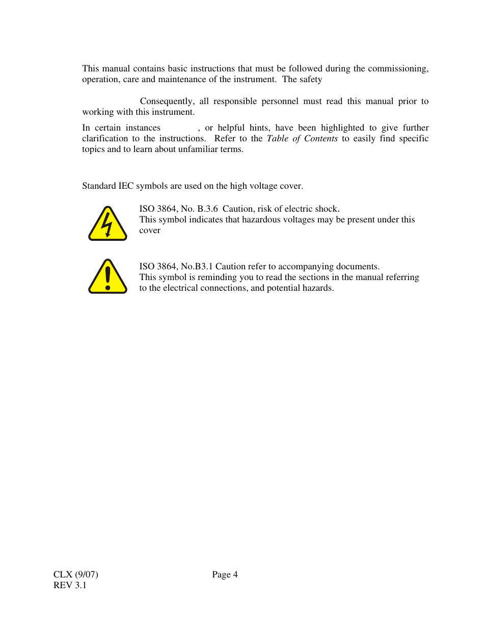 0 safety, 1 symbols used | HF scientific CLX Online Residual Chlorine Monitor (Old) User Manual | Page 10 / 37
