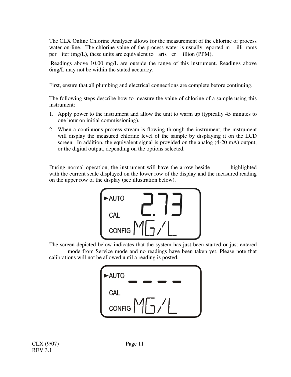 0 operation, 1 routine measurement | HF scientific CLX Online Residual Chlorine Monitor (Old) User Manual | Page 17 / 37