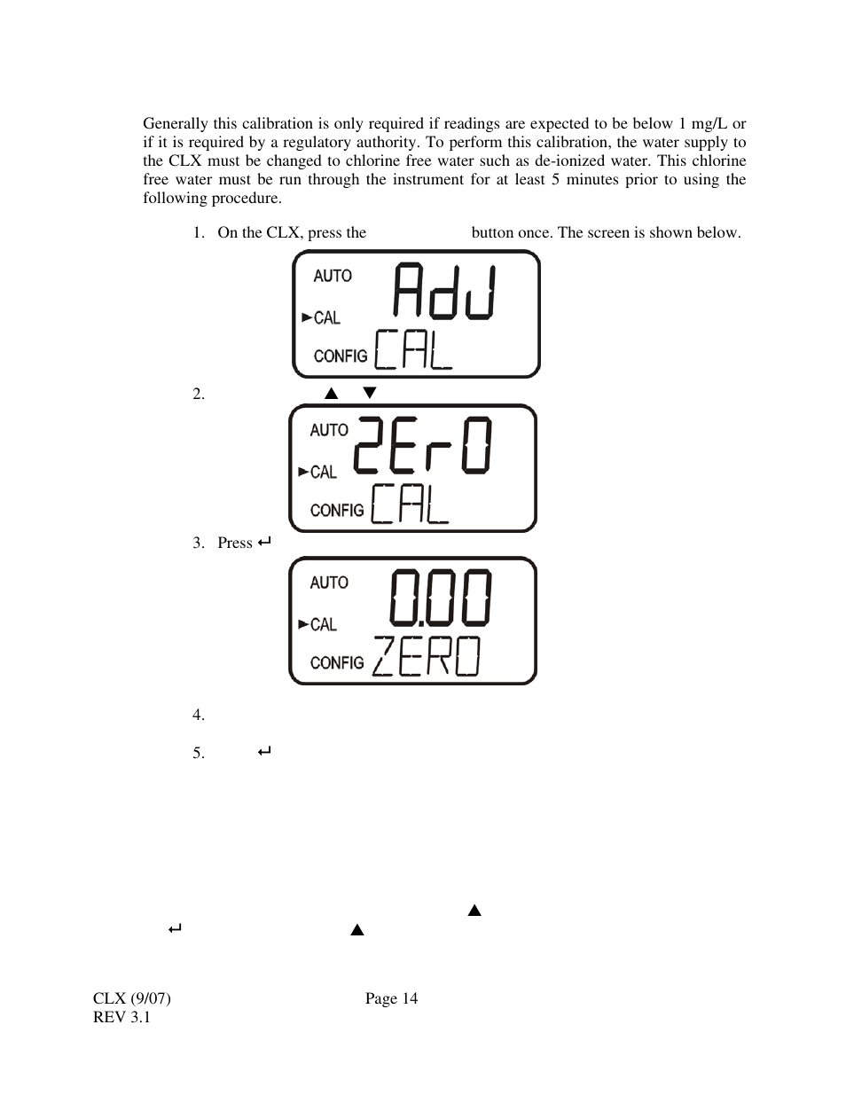 2 zero (offset) calibration procedure, 3 restore factory settings | HF scientific CLX Online Residual Chlorine Monitor (Old) User Manual | Page 20 / 37