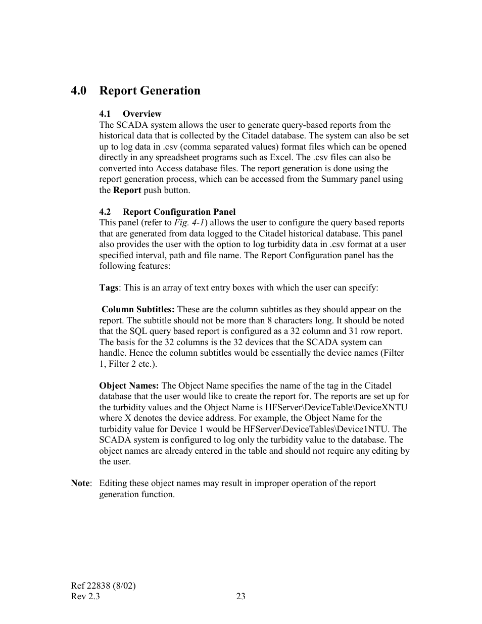 0 report generation | HF scientific Online Data Acquisition System User Manual | Page 25 / 31