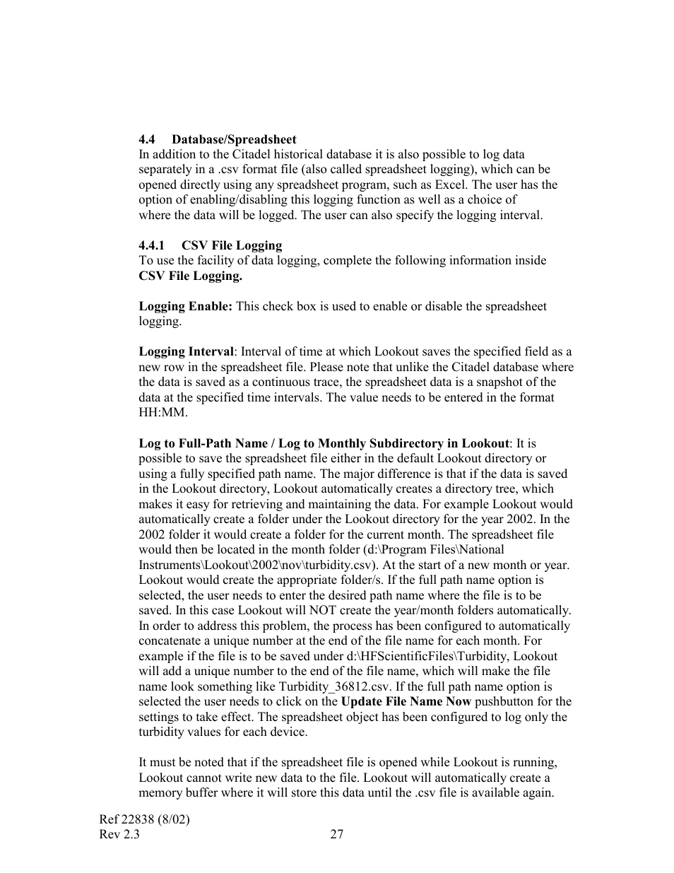 HF scientific Online Data Acquisition System User Manual | Page 29 / 31