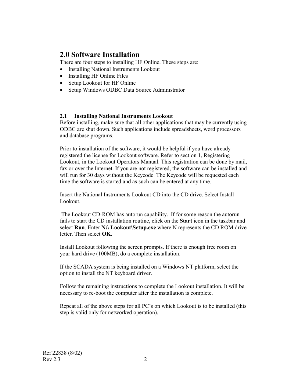 0 software installation | HF scientific Online Data Acquisition System User Manual | Page 4 / 31