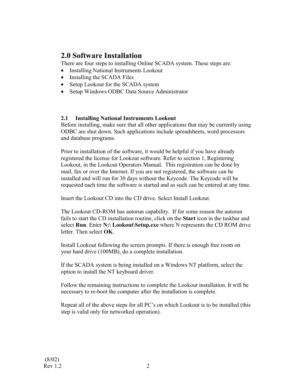 0 software installation | HF scientific Online SCADA System User Manual | Page 4 / 31
