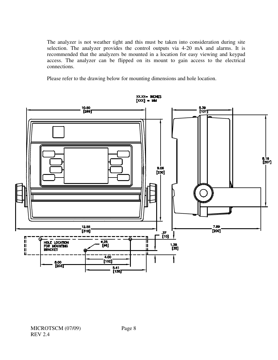 4 analyzer mounting | HF scientific MicroTSCM Streaming Current Monitor User Manual | Page 12 / 30