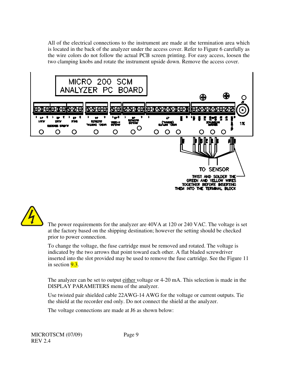 5 electrical connections, 1 power, 2 outputs - voltage and current | HF scientific MicroTSCM Streaming Current Monitor User Manual | Page 13 / 30