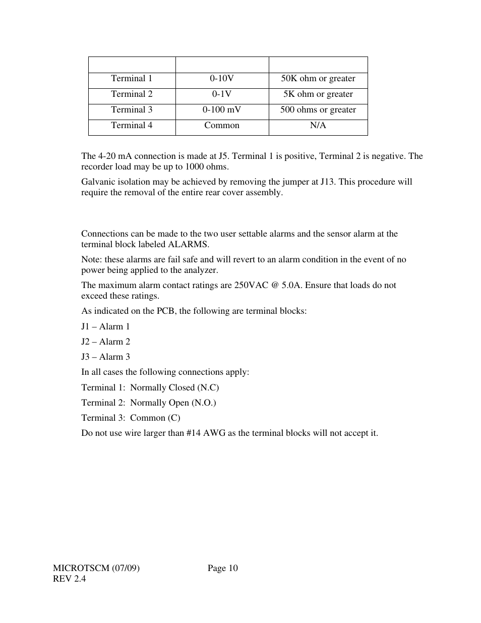 3 alarm contacts | HF scientific MicroTSCM Streaming Current Monitor User Manual | Page 14 / 30