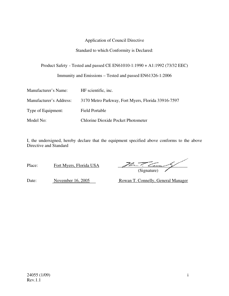 Declaration of conformity | HF scientific Chlorine Dioxide Pocket Photometer Field Portable User Manual | Page 3 / 15