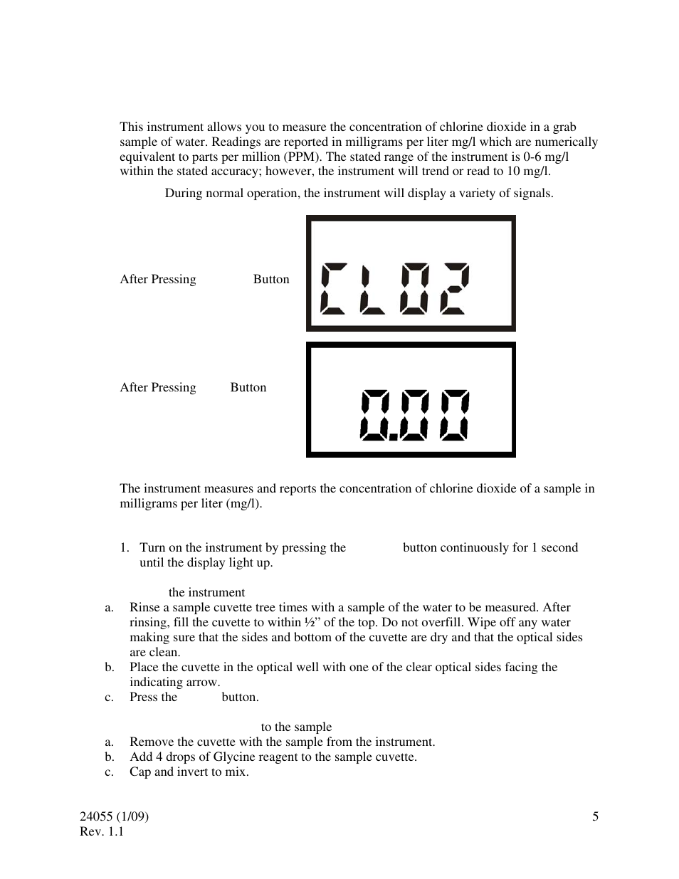 0 normal operation, 1 routine measurement | HF scientific Chlorine Dioxide Pocket Photometer Field Portable User Manual | Page 9 / 15