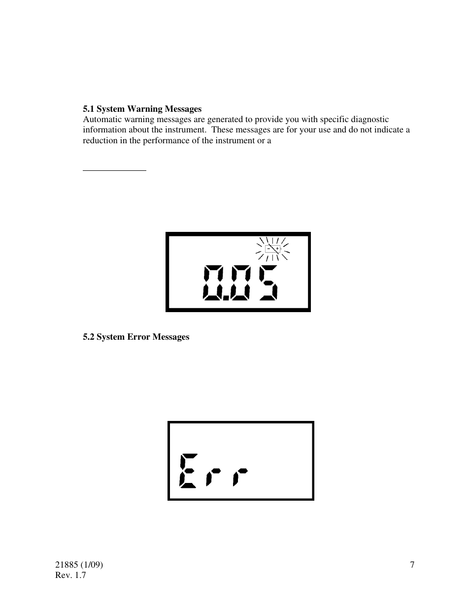 0 troubleshooting, 1 system warning messages, 2 system error messages | 3 technical and customer assistance | HF scientific Chlorine Pocket Photometer Field Portable User Manual | Page 11 / 15