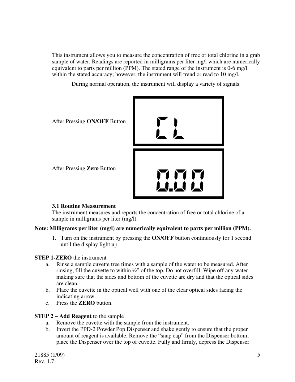 0 normal operation, 1 routine measurement | HF scientific Chlorine Pocket Photometer Field Portable User Manual | Page 9 / 15