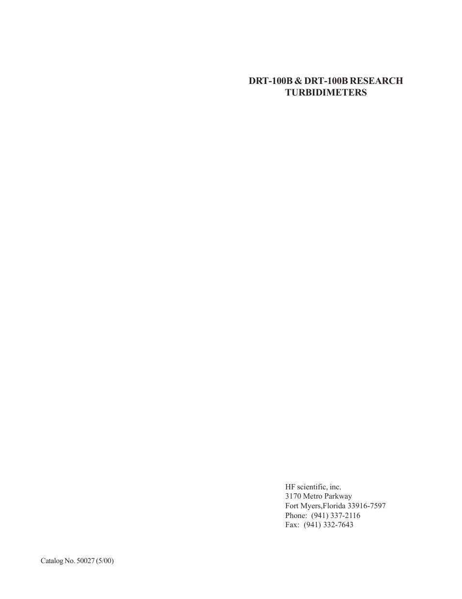 HF scientific DRT-100B Research Turbidimeters User Manual | 21 pages