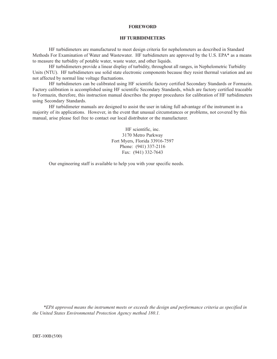 HF scientific DRT-100B Research Turbidimeters User Manual | Page 3 / 21