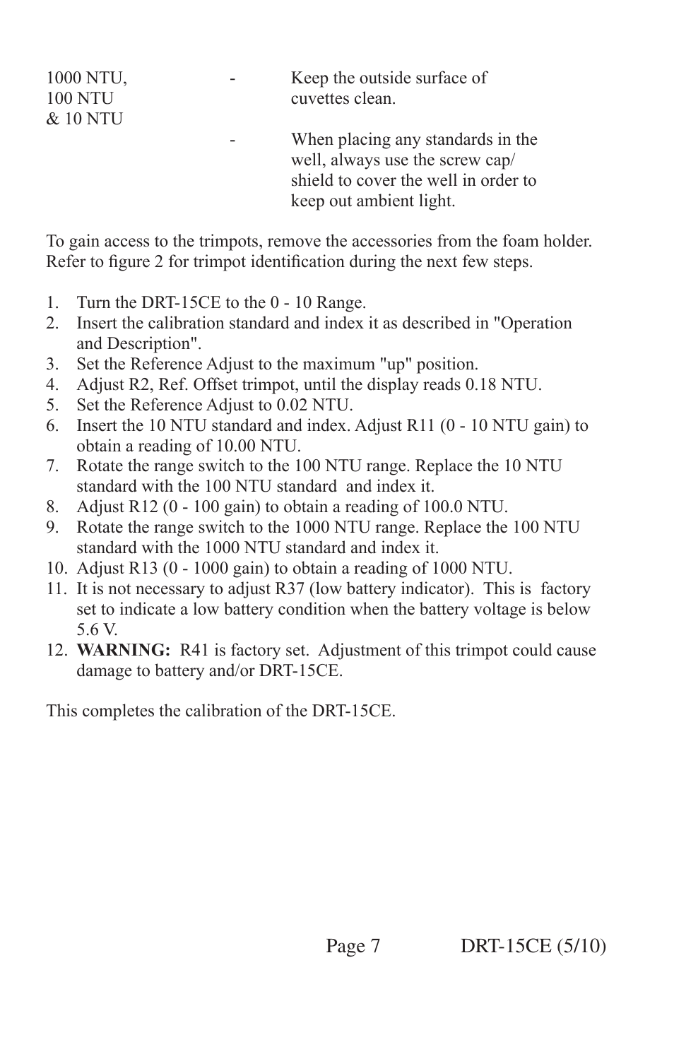 HF scientific DRT-15CE Portable Turbidimeter User Manual | Page 15 / 24