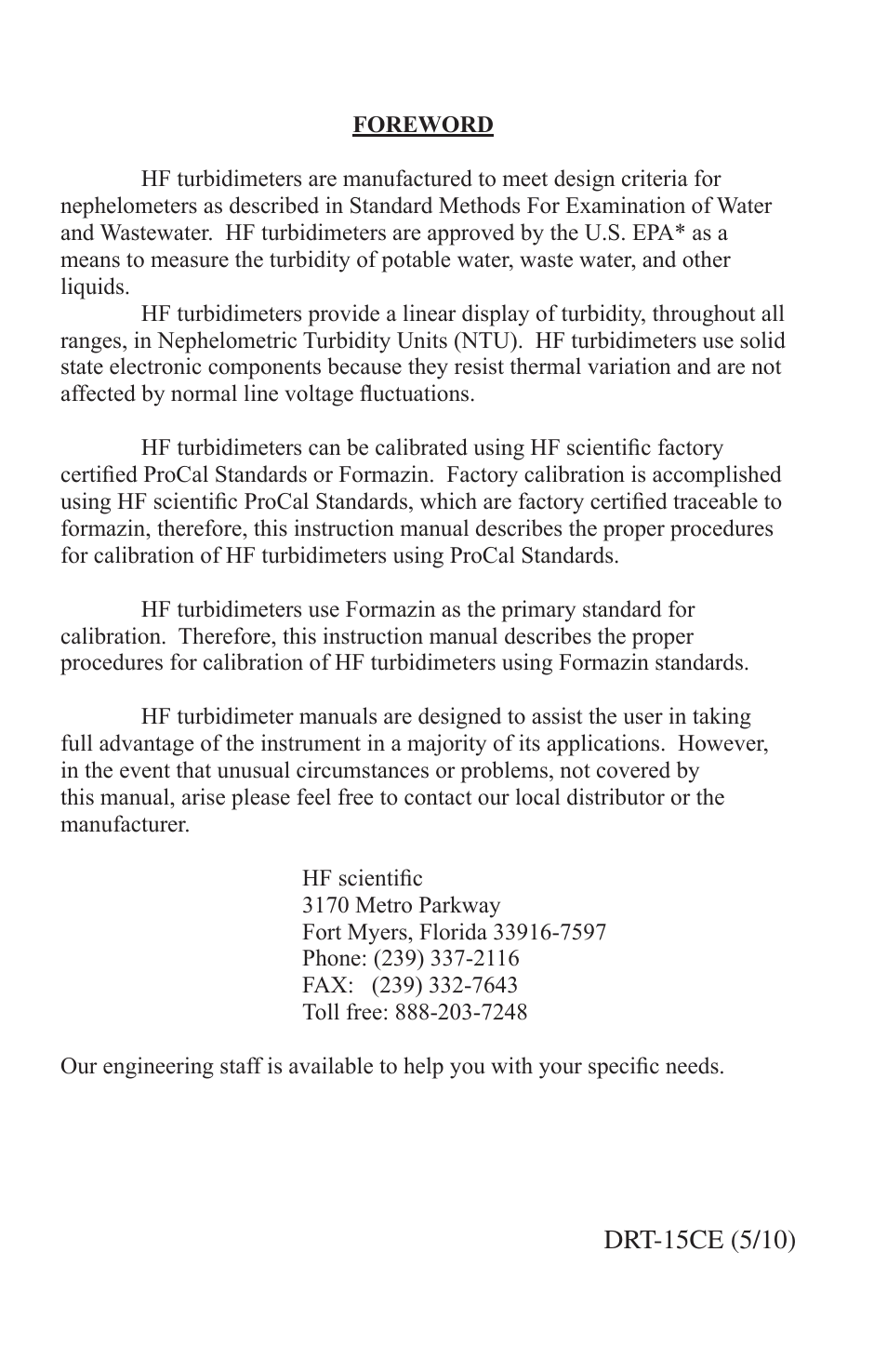 HF scientific DRT-15CE Portable Turbidimeter User Manual | Page 5 / 24