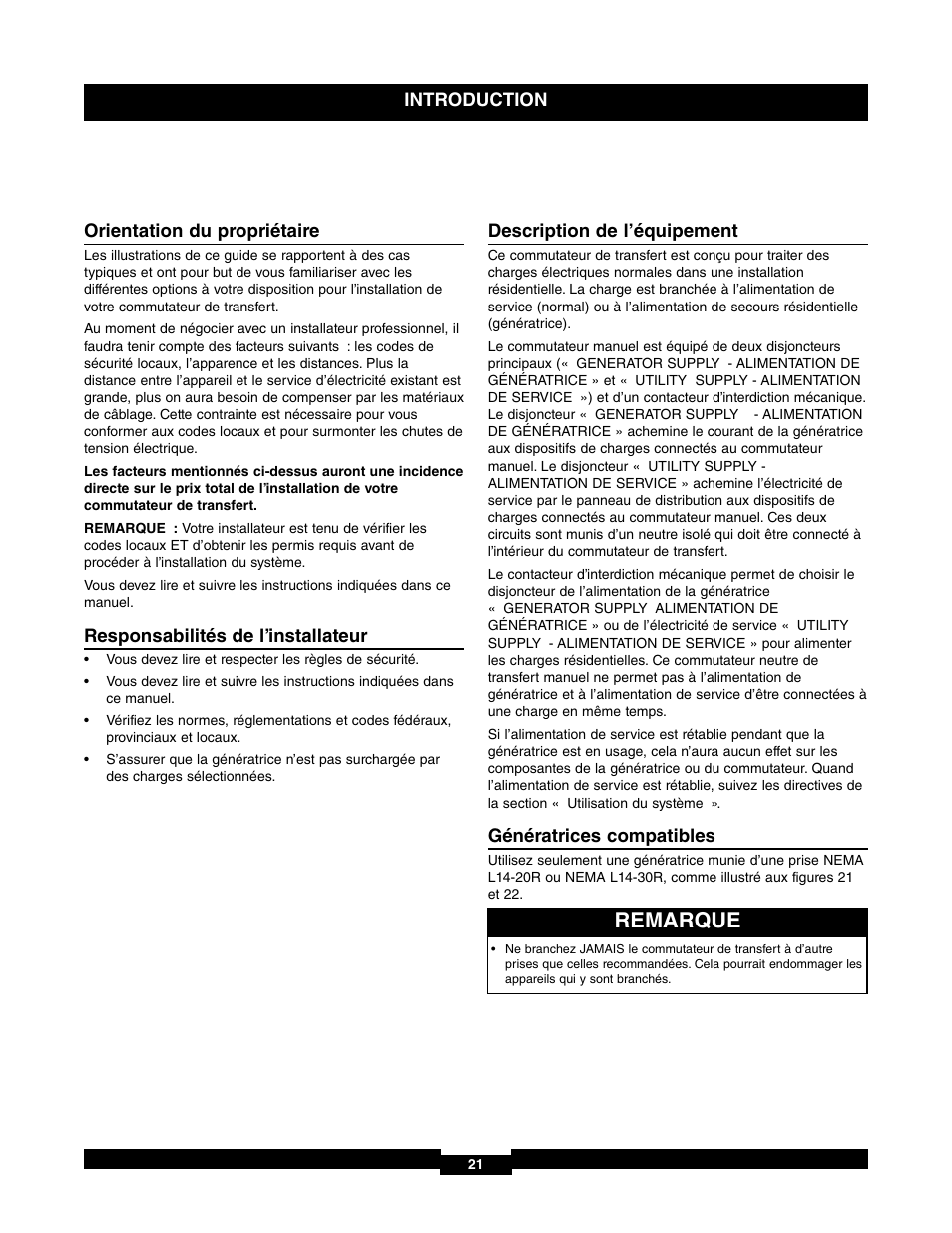 Remarque | Briggs & Stratton 71017 User Manual | Page 21 / 48
