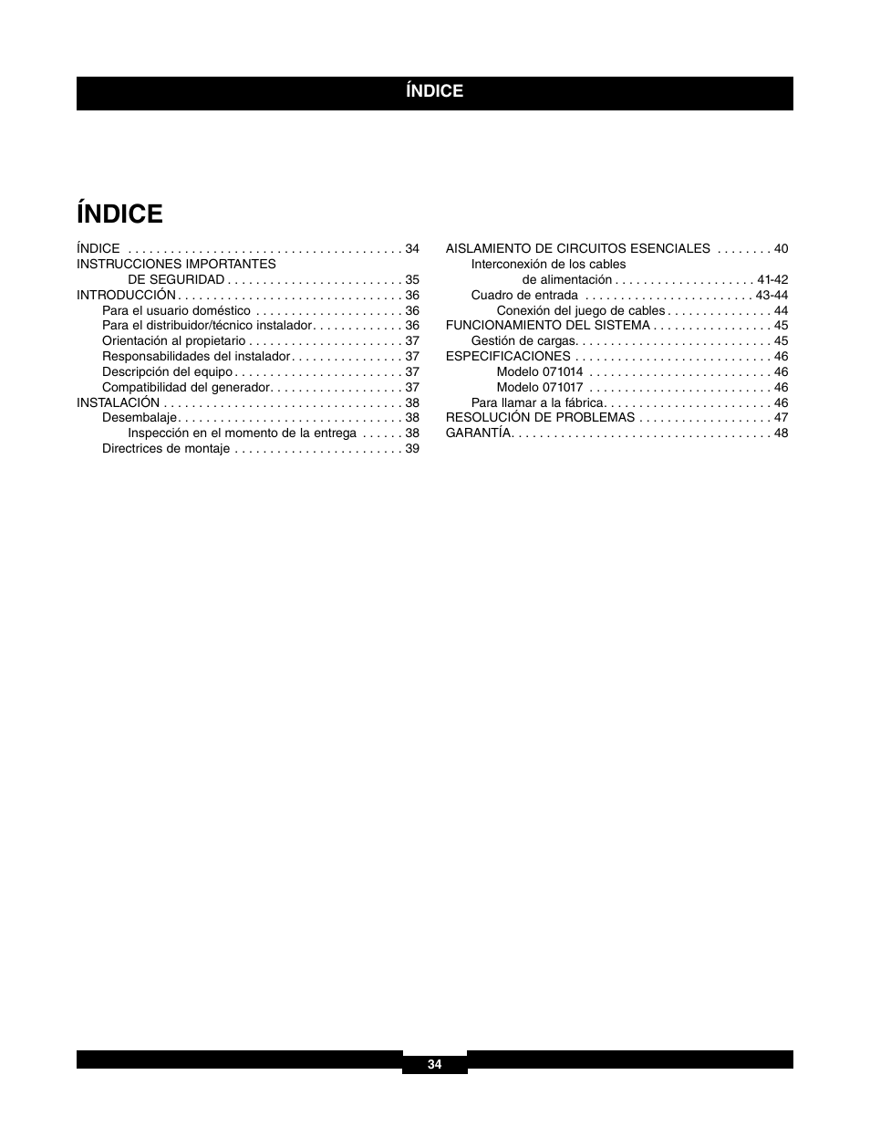 Índice | Briggs & Stratton 71017 User Manual | Page 34 / 48