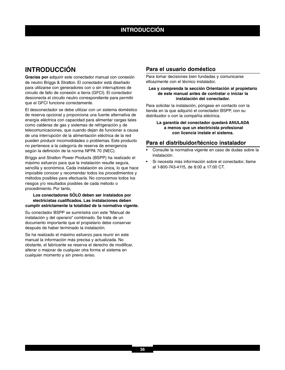 Introducción | Briggs & Stratton 71017 User Manual | Page 36 / 48