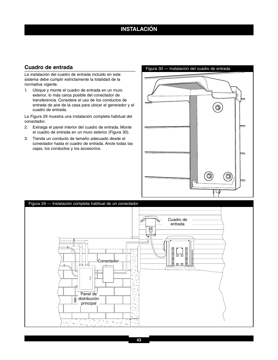 Cuadro de entrada, Instalación | Briggs & Stratton 71017 User Manual | Page 43 / 48