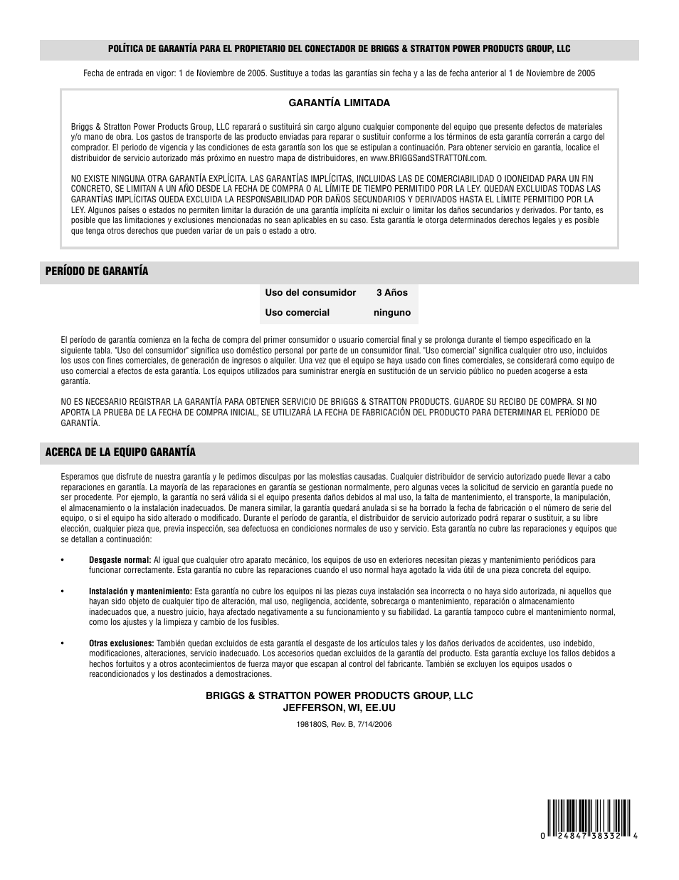 Briggs & Stratton 71017 User Manual | Page 48 / 48