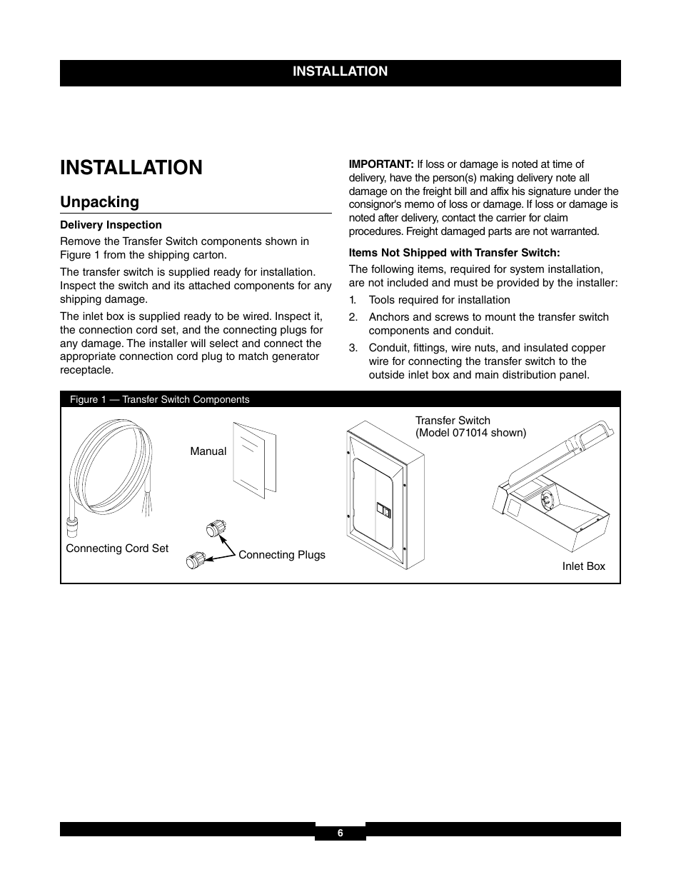 Installation, Unpacking | Briggs & Stratton 71017 User Manual | Page 6 / 48