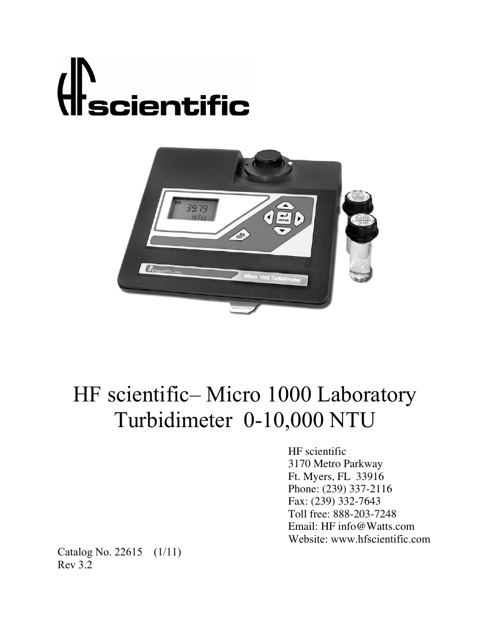 HF scientific Micro1000 Laboratory Turbidimeter - 0-10,000 NTU User Manual | 33 pages