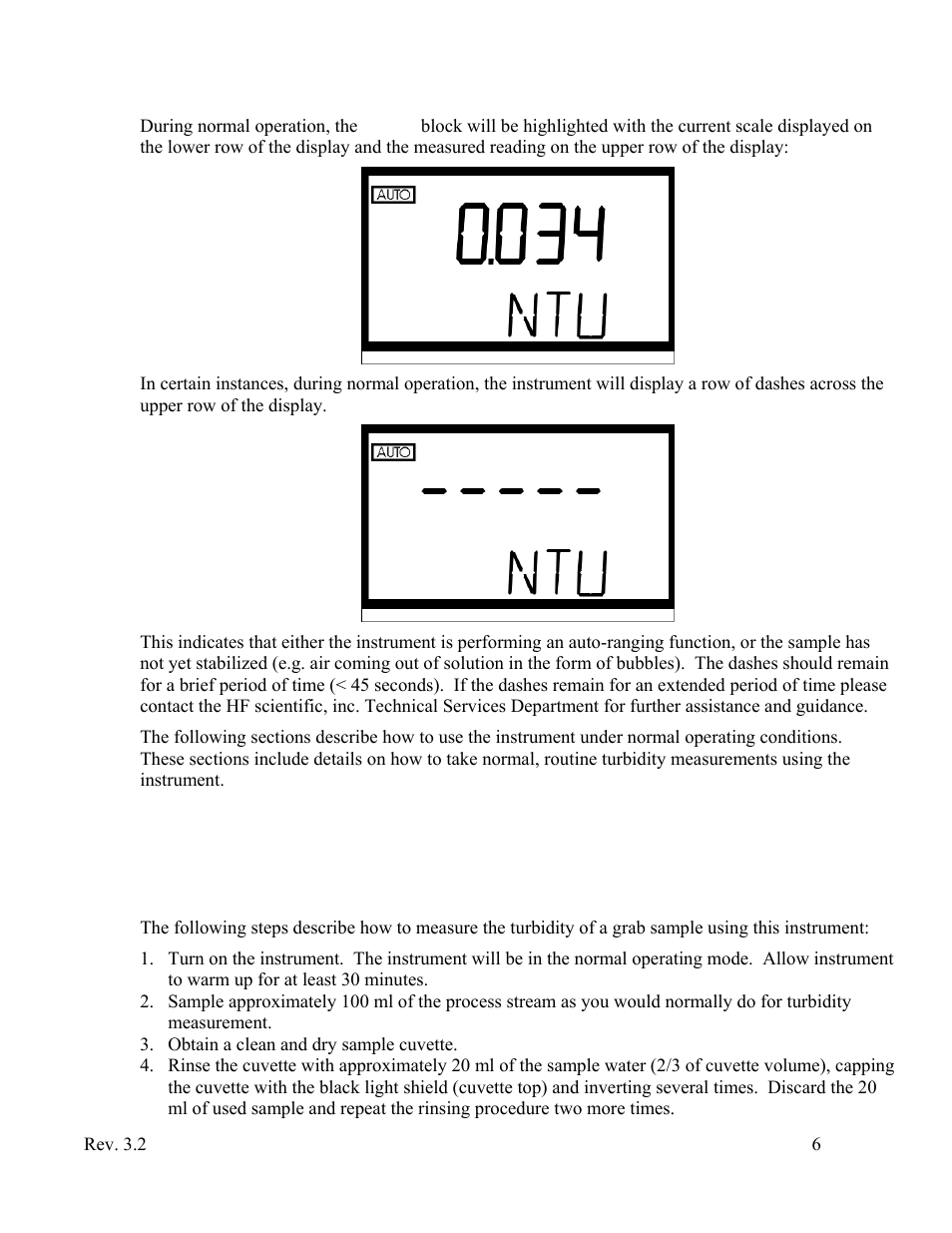 Grab sample measurement (routine measurement) | HF scientific Micro1000 Laboratory Turbidimeter - 0-10,000 NTU User Manual | Page 12 / 33