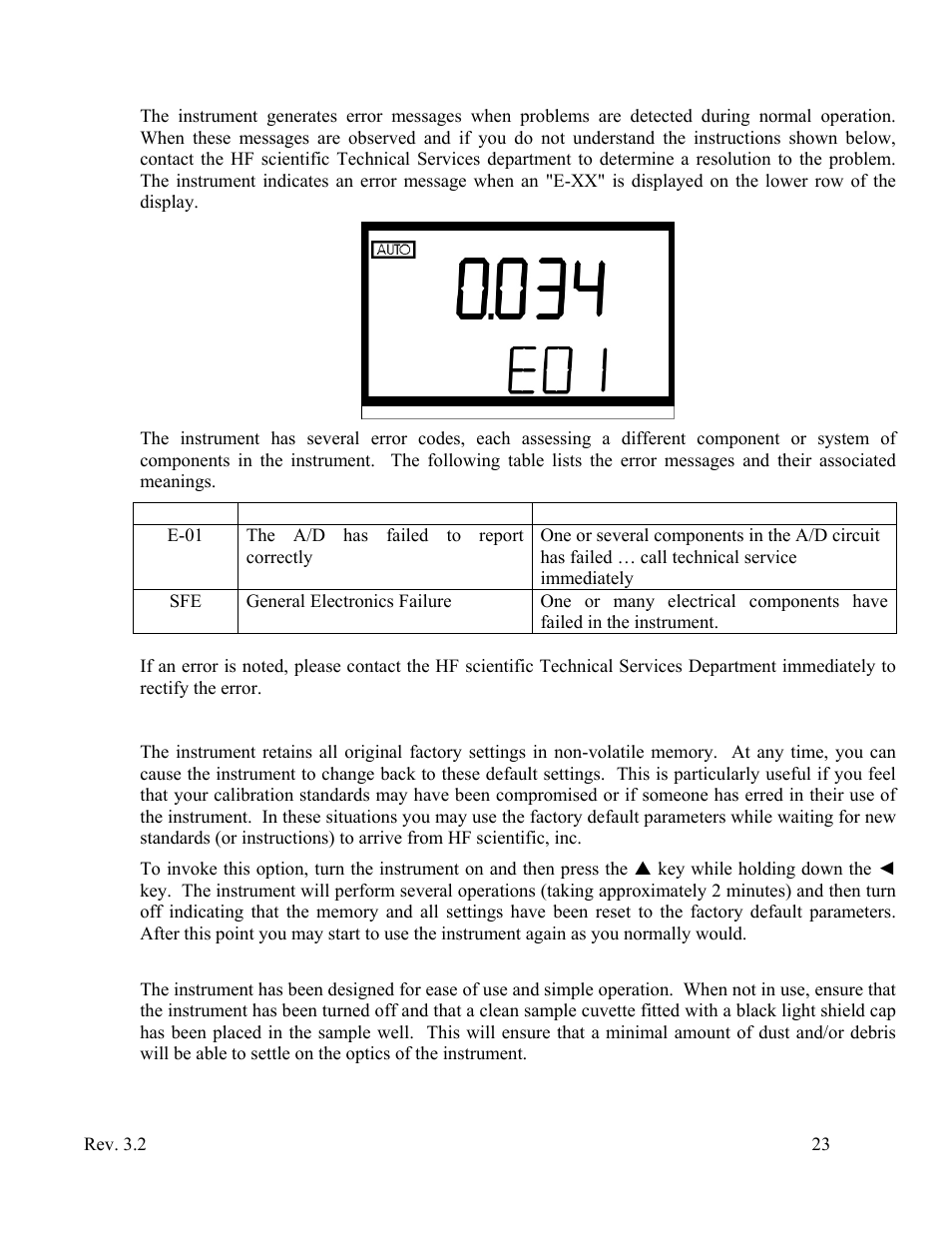 Factory default parameters, Routine maintenance, Cuvette cleaning and care | HF scientific Micro1000 Laboratory Turbidimeter - 0-10,000 NTU User Manual | Page 29 / 33