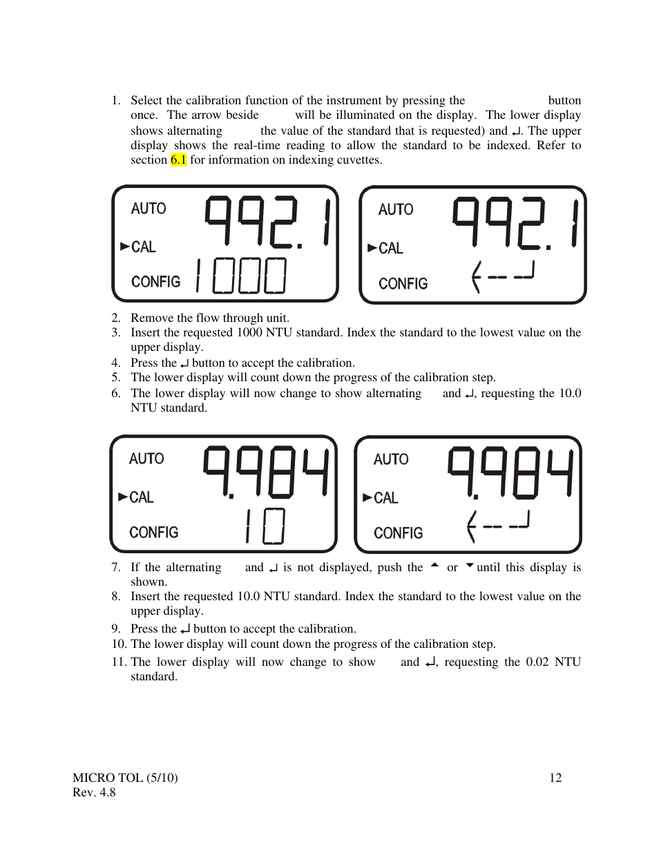 2 calibration procedure | HF scientific MicroTOL Online Turbidimeter User Manual | Page 18 / 44