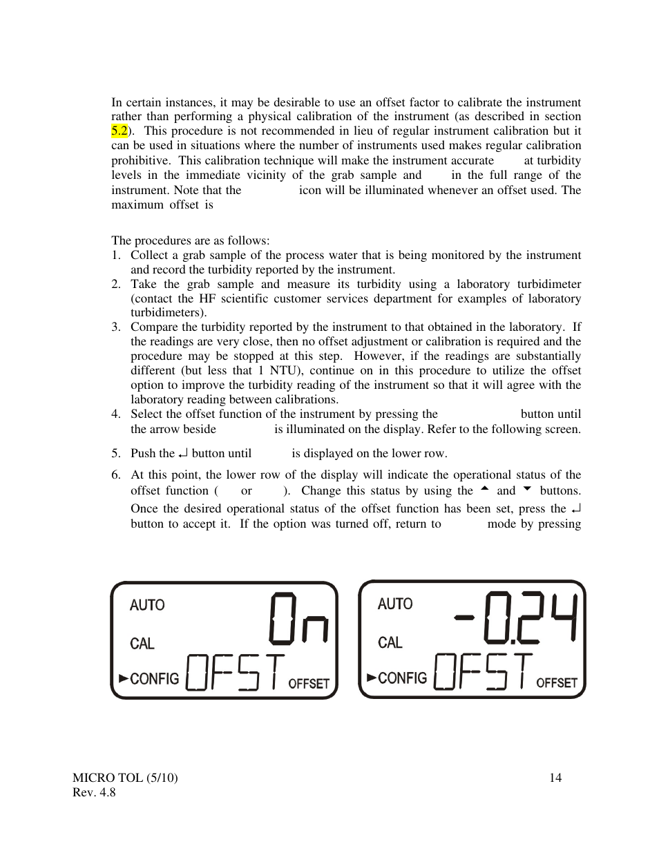 0 instrument offset | HF scientific MicroTOL Online Turbidimeter User Manual | Page 20 / 44