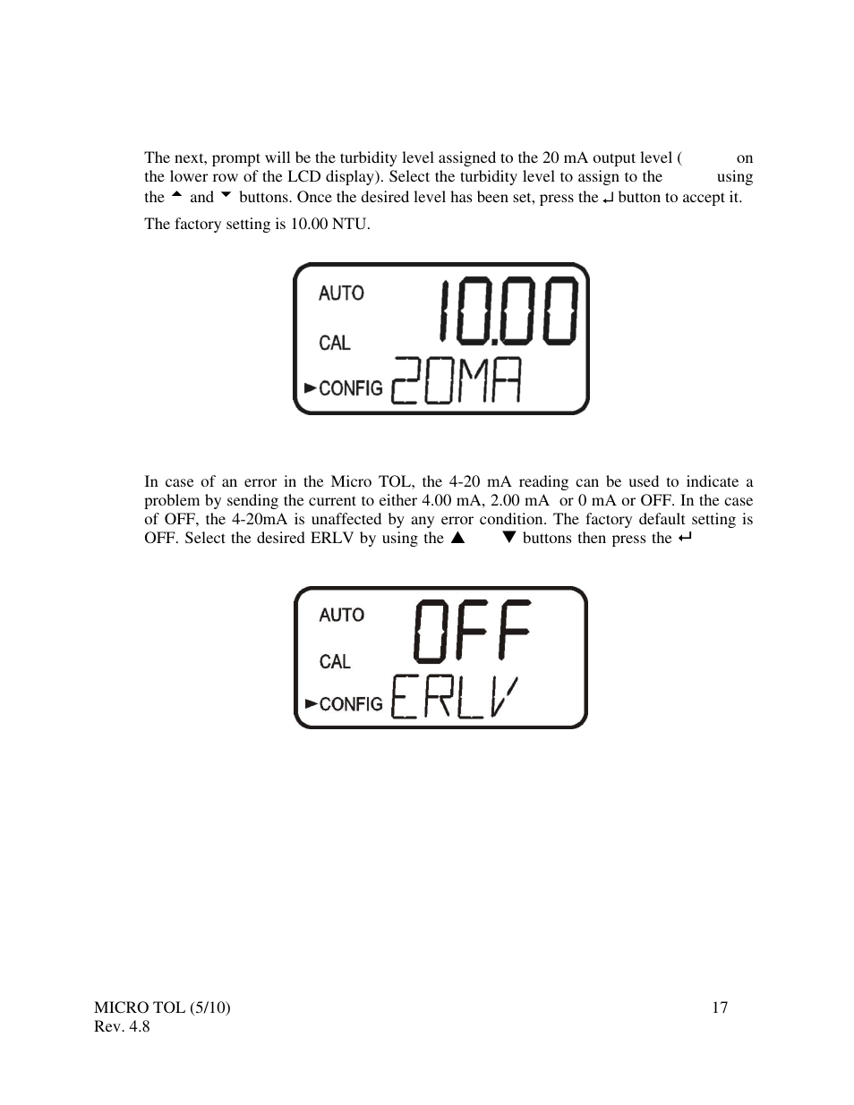 3 configuring the error level | HF scientific MicroTOL Online Turbidimeter User Manual | Page 23 / 44