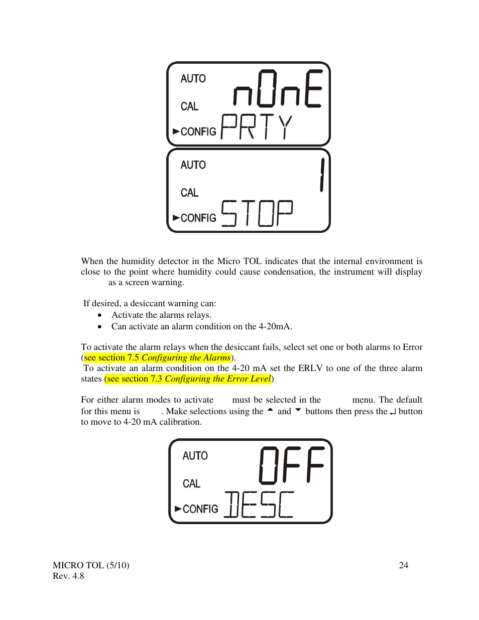 15 desiccant alarm | HF scientific MicroTOL Online Turbidimeter User Manual | Page 30 / 44