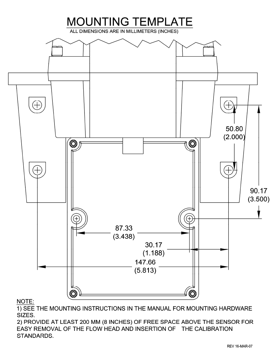 Mounting template | HF scientific MicroTOL Online Turbidimeter User Manual | Page 41 / 44