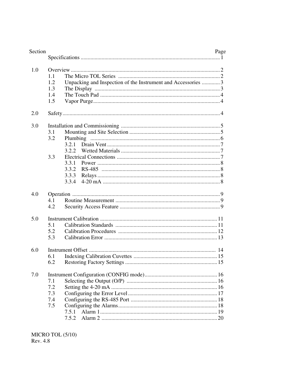 HF scientific MicroTOL Online Turbidimeter User Manual | Page 5 / 44