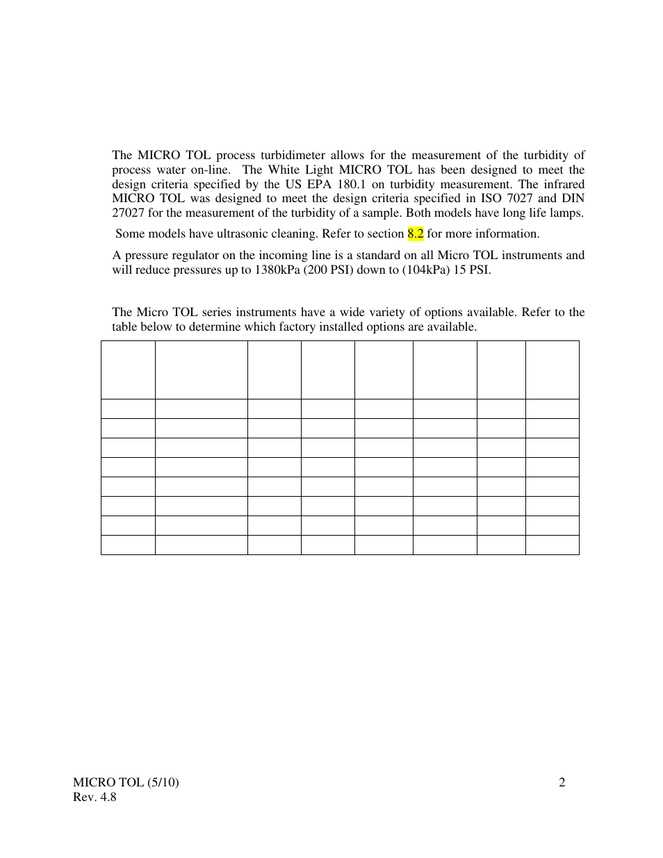 0 overview, 1 microtol series | HF scientific MicroTOL Online Turbidimeter User Manual | Page 8 / 44
