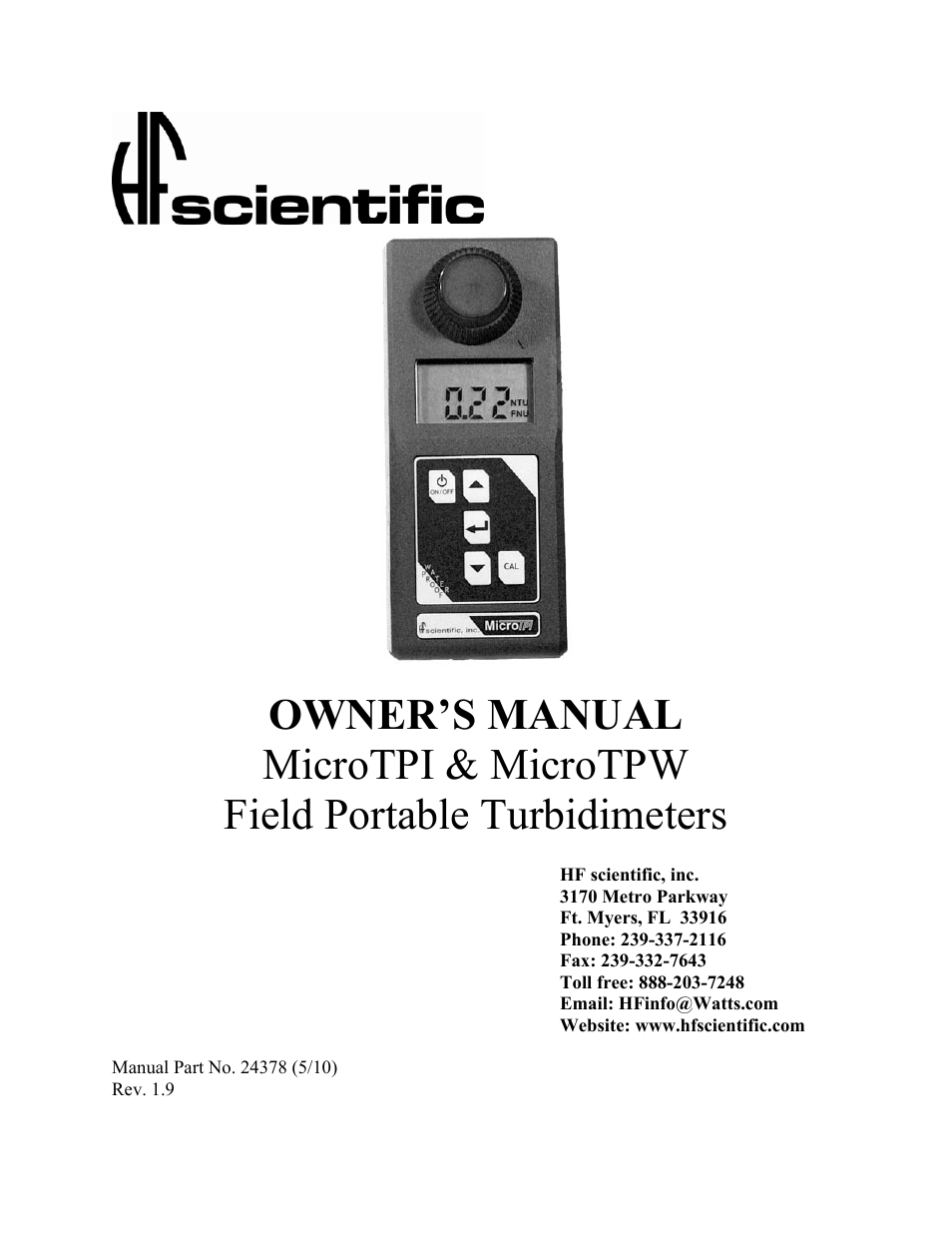 HF scientific MicroTPW Field Portable Turbidimeters User Manual | 22 pages