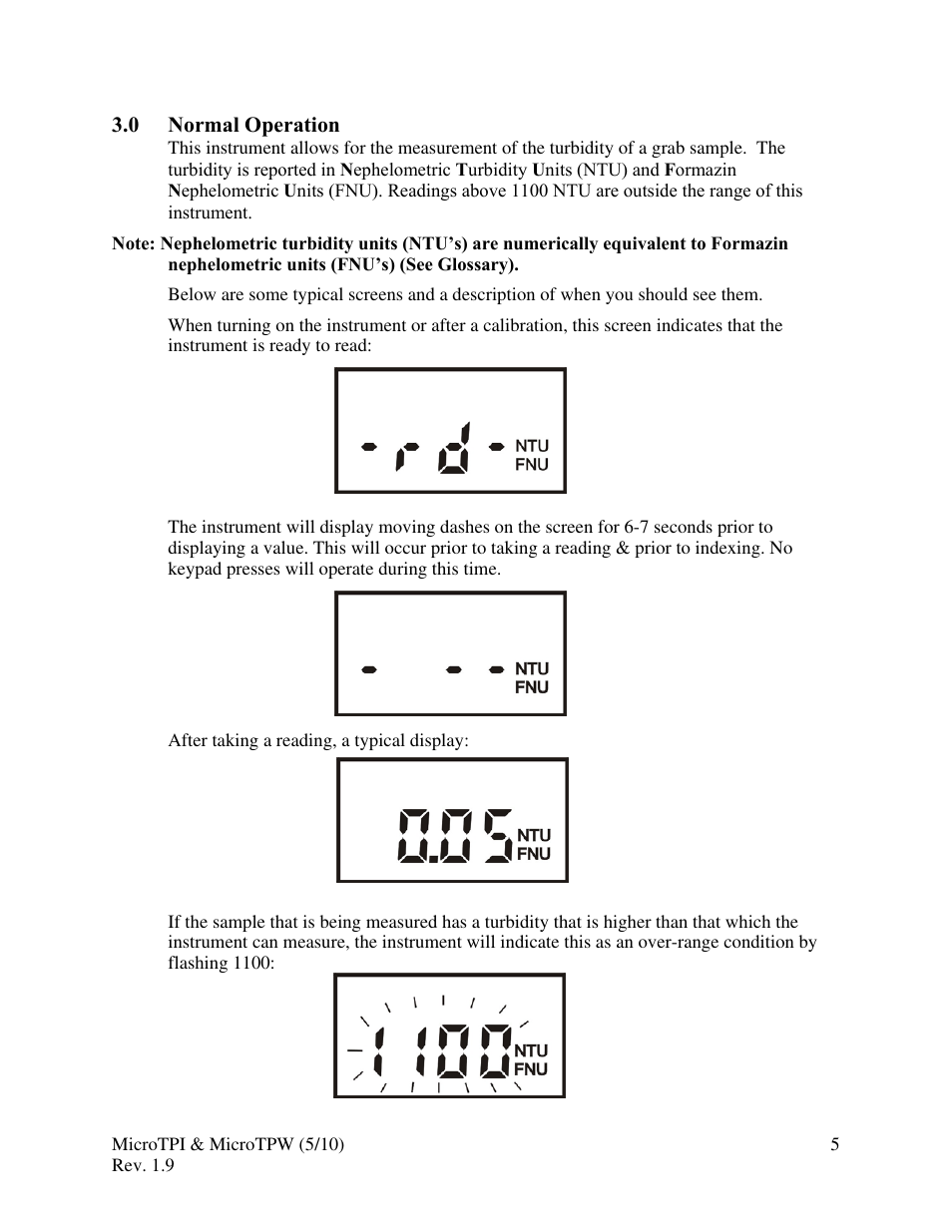 0 normal operation | HF scientific MicroTPW Field Portable Turbidimeters User Manual | Page 11 / 22