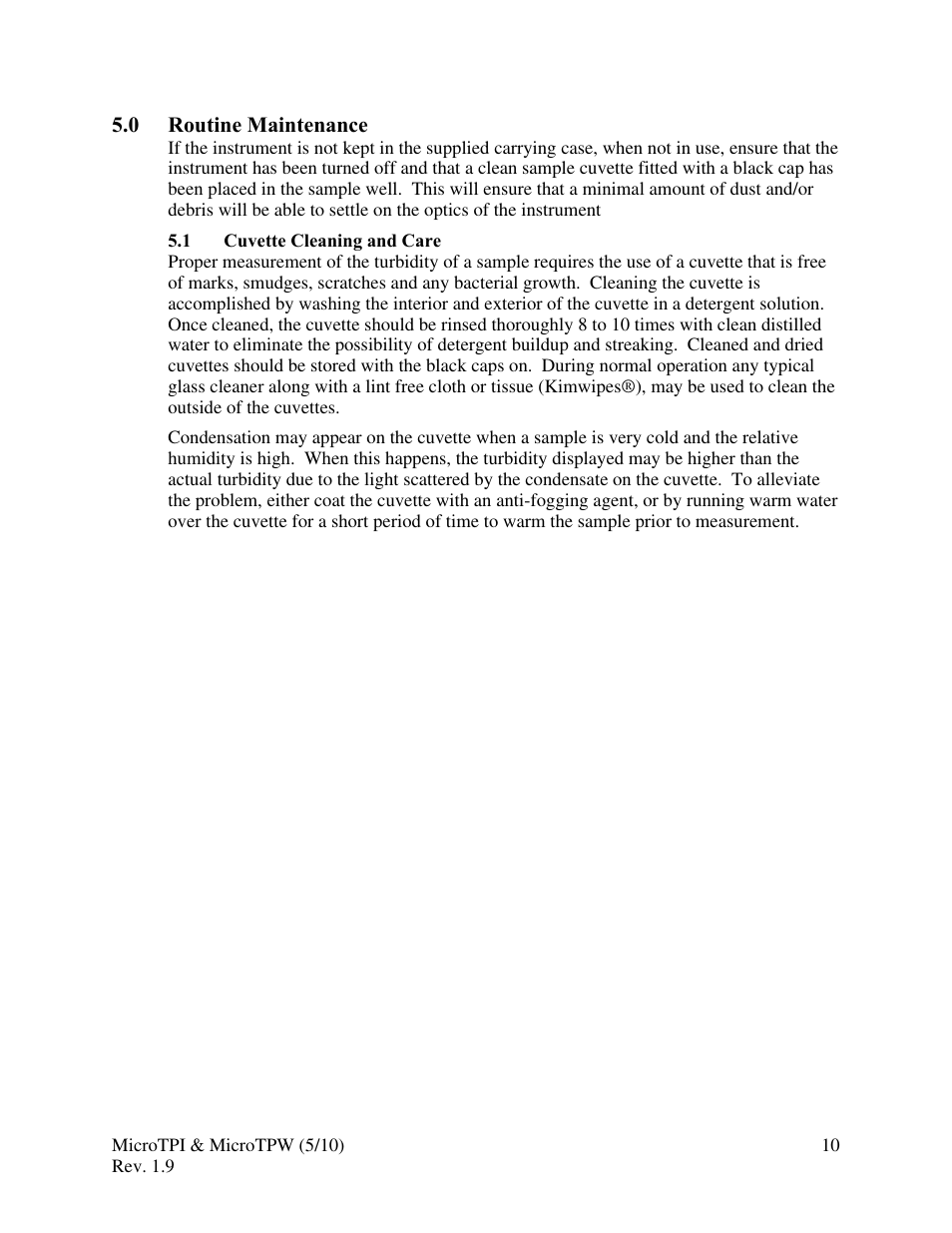 0 routine maintenance, 1 cuvette cleaning and care | HF scientific MicroTPW Field Portable Turbidimeters User Manual | Page 16 / 22