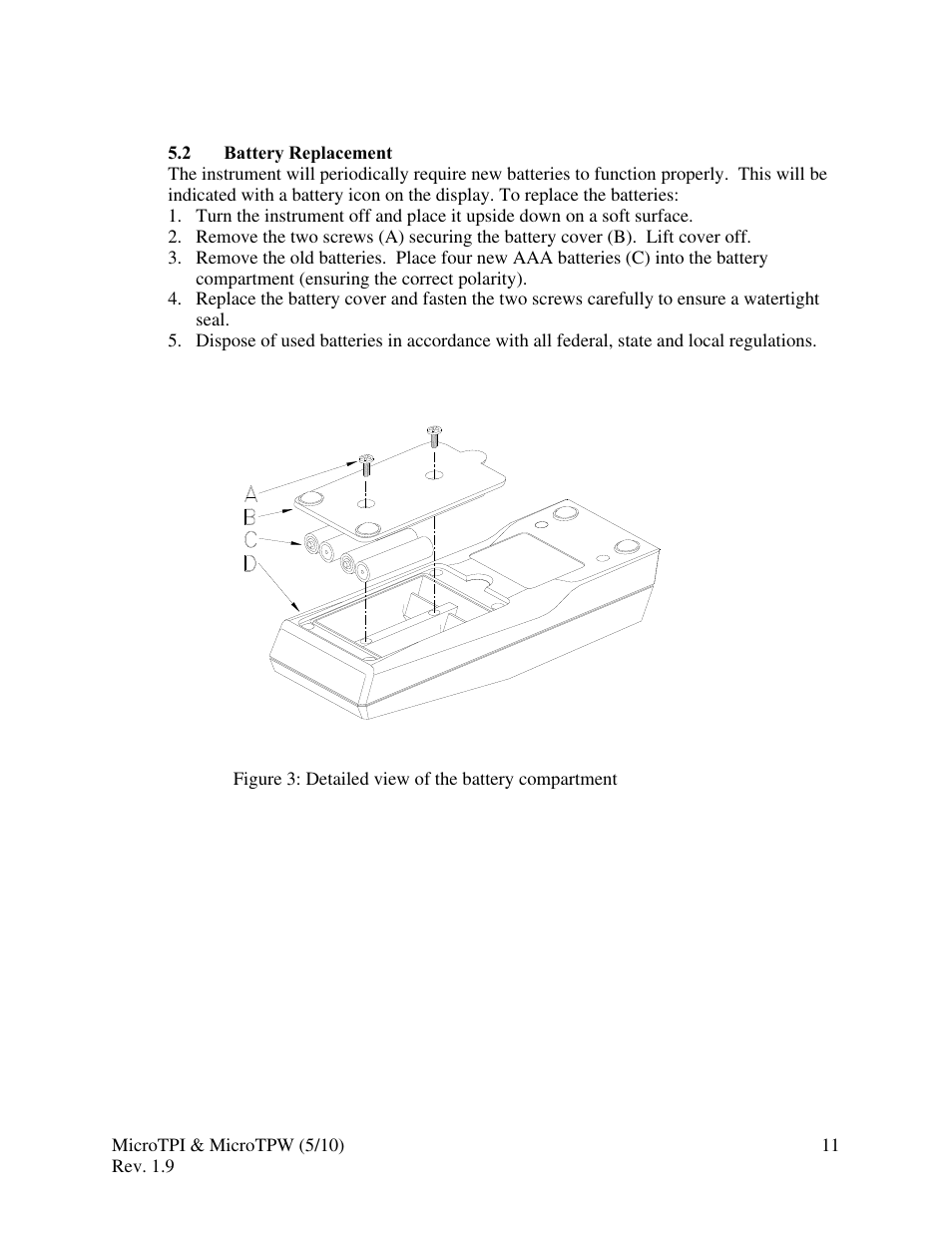2 battery replacement | HF scientific MicroTPW Field Portable Turbidimeters User Manual | Page 17 / 22