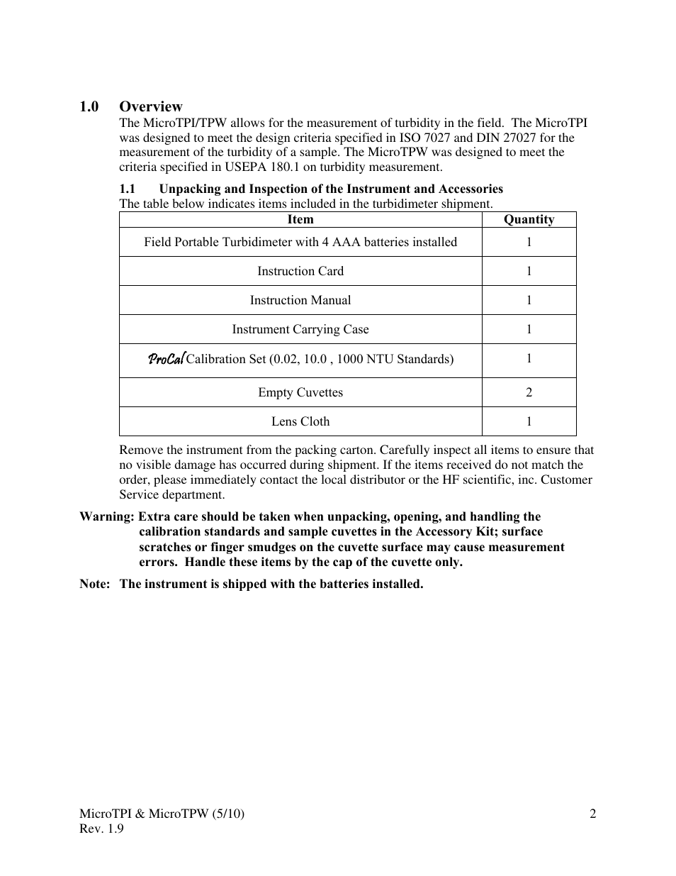 0 overview | HF scientific MicroTPW Field Portable Turbidimeters User Manual | Page 8 / 22