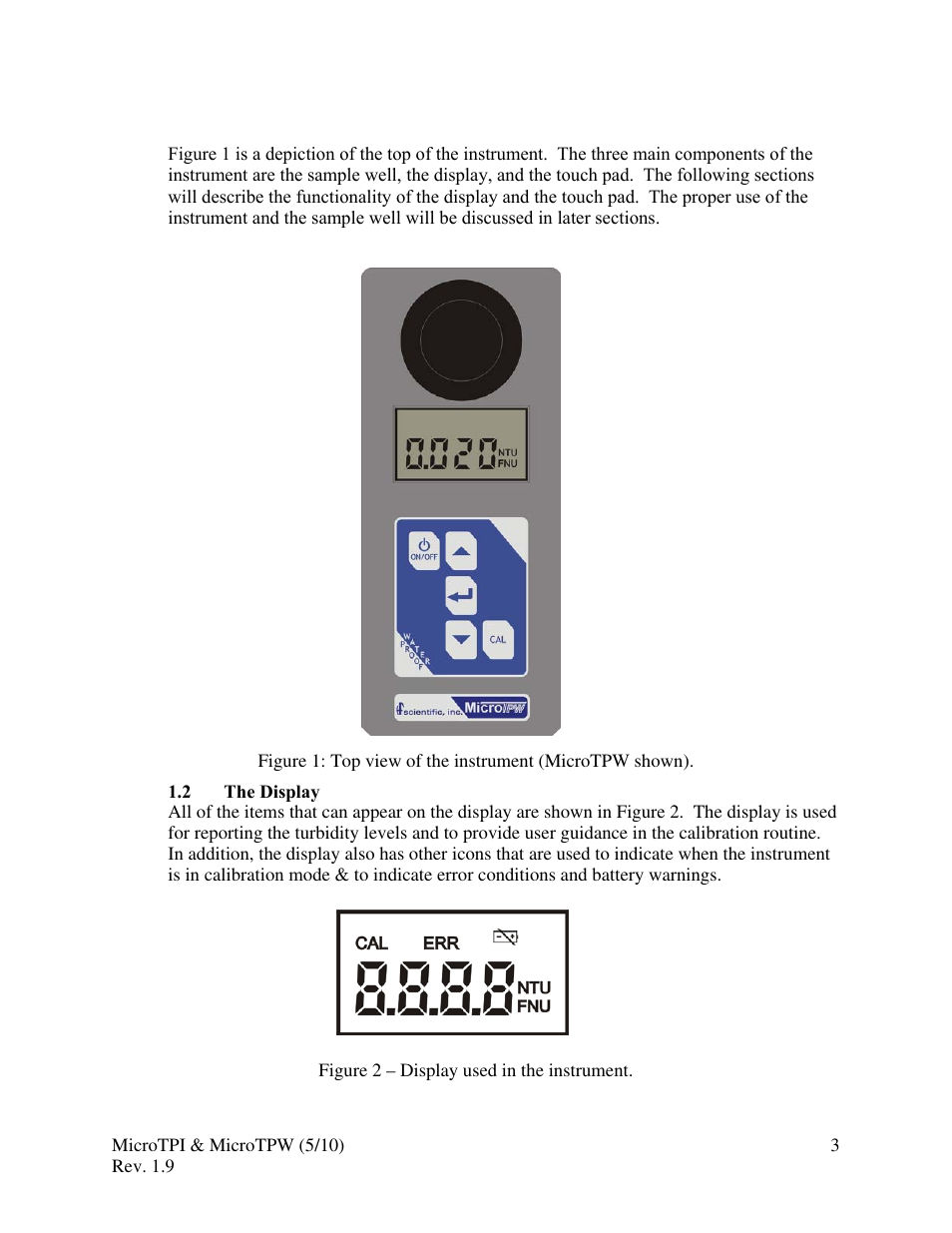 2 the display | HF scientific MicroTPW Field Portable Turbidimeters User Manual | Page 9 / 22