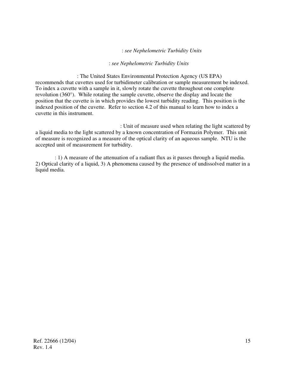 Glossary, 0 glossary | HF scientific MicroTPI Field Portable Turbidimeter (Old) User Manual | Page 19 / 19