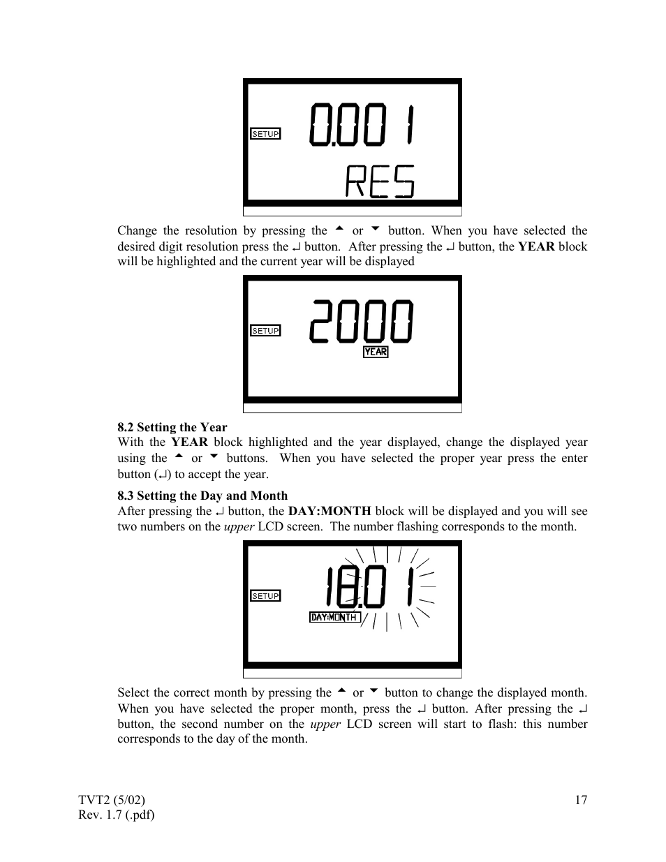 Setting the year, Setting the day and month, 3 setting the day and month | HF scientific 19944 Triple Validation Turbidimeter - 0-100 NTU User Manual | Page 22 / 35