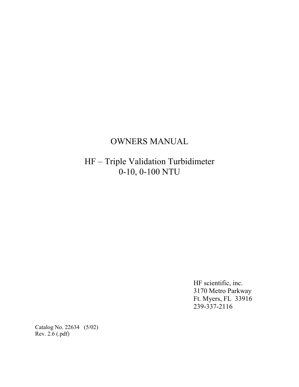 HF scientific 19998 Triple Validation Turbidimeter - 0-100 NTU User Manual | 33 pages