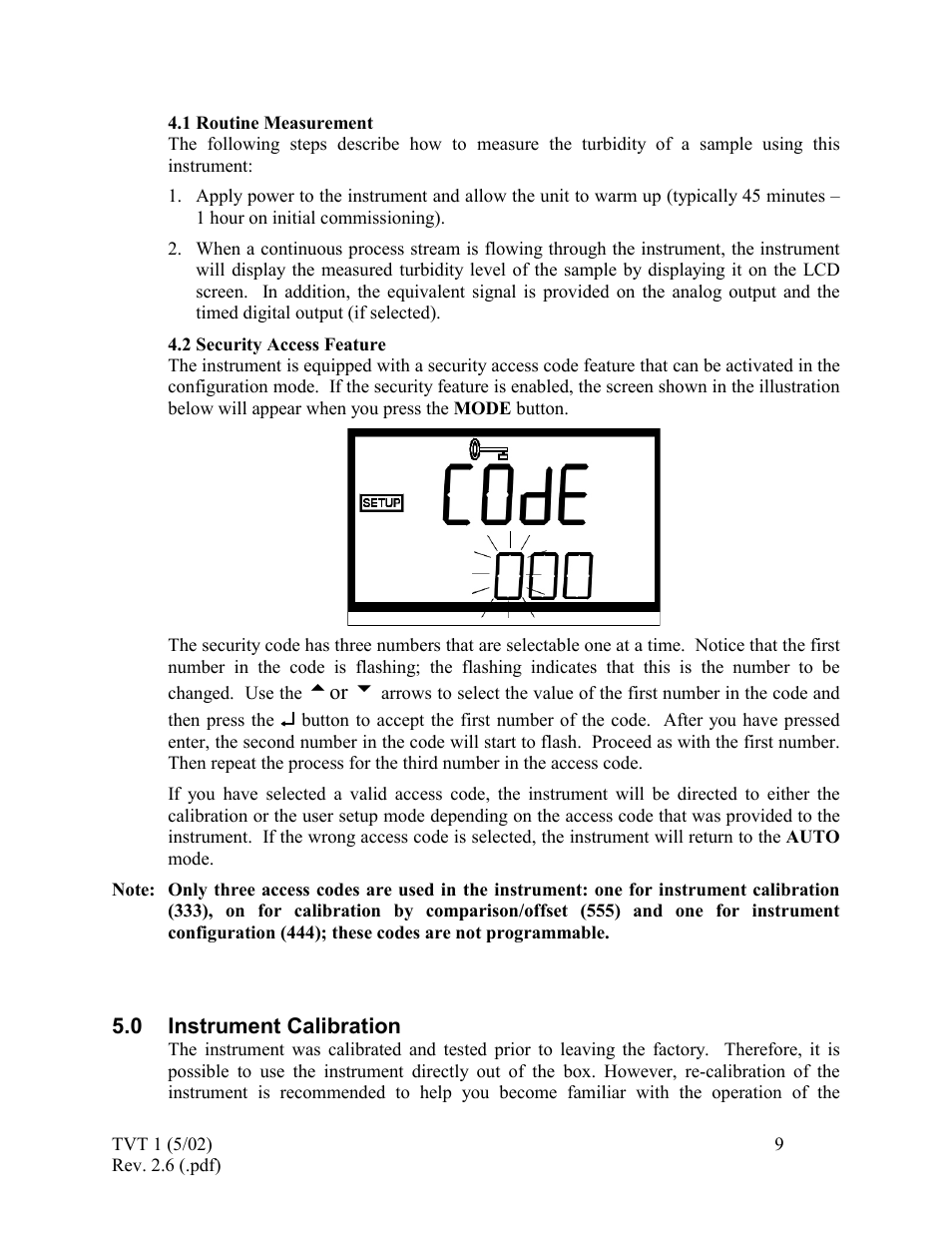 Routine measurement, Security access feature, Instrument calibration | 1 routine, Measurement, 2 security, Access, Feature, 0 instrument, Calibration | HF scientific 19998 Triple Validation Turbidimeter - 0-100 NTU User Manual | Page 15 / 33
