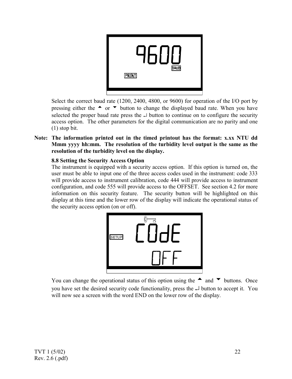 Setting the security access option | HF scientific 19998 Triple Validation Turbidimeter - 0-100 NTU User Manual | Page 28 / 33