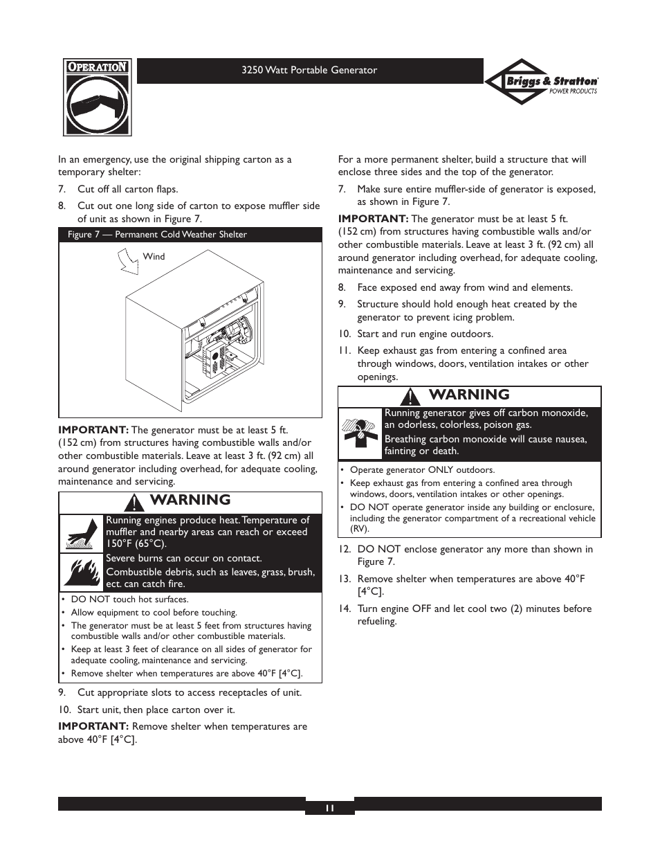 Warning | Briggs & Stratton 1653 User Manual | Page 11 / 48